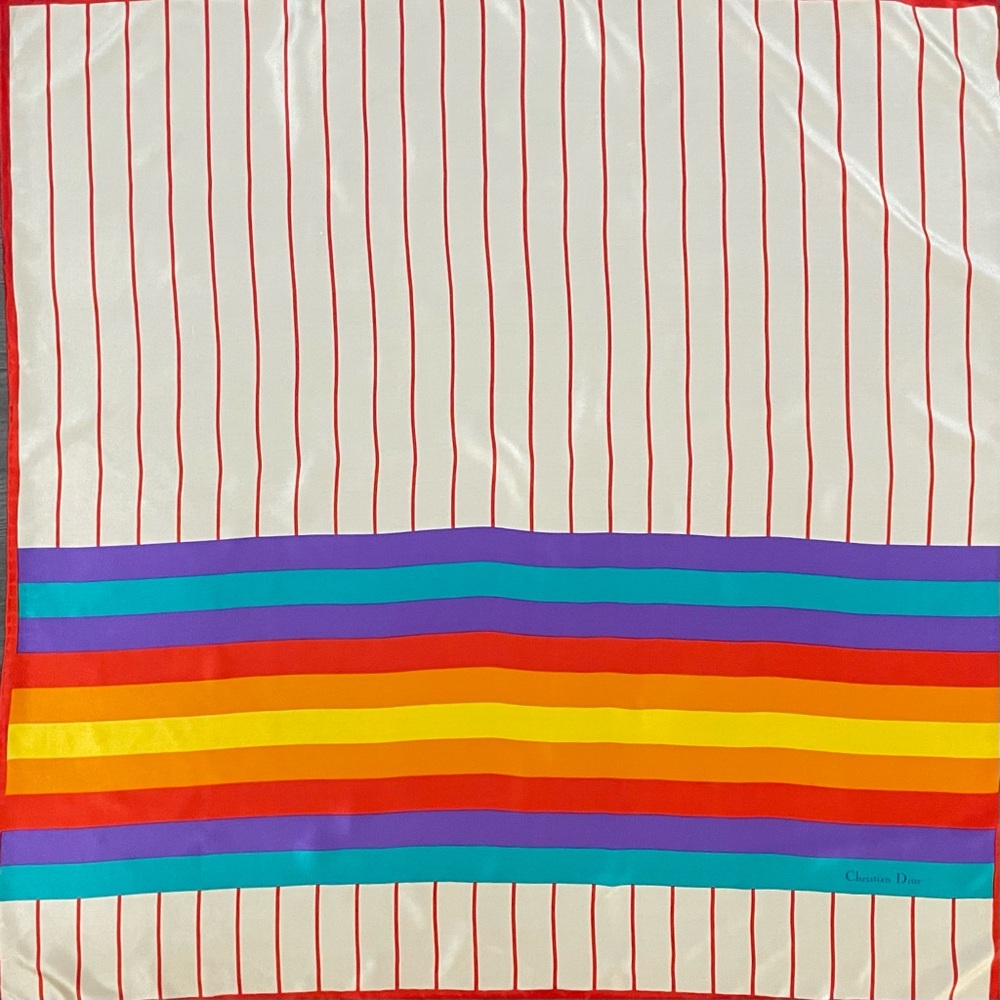 Stunner Christian Dior Silk Scarf Rainbow Print Large 34 In Exc Cond Pride - Picture 3 of 9